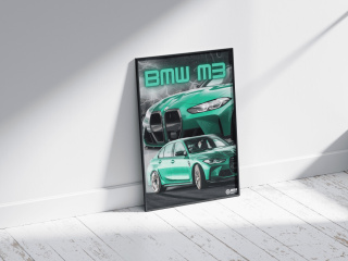 BMW M3 G80 Plakat w Ramce (drift)